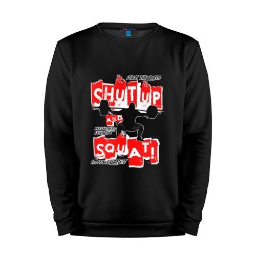 Мужской свитшот хлопок «Powerlifting shut up and squat» black