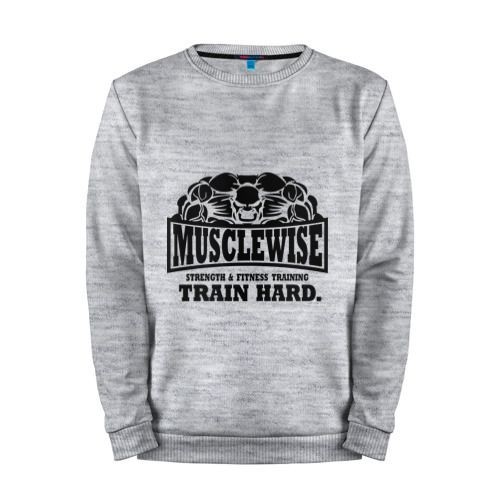 Мужской свитшот хлопок «Musclewise train hard (тренируйся усердно)» melange