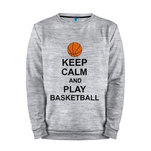 Мужской свитшот хлопок «Keep calm and play basketball.» melange