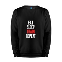 Мужской свитшот хлопок «Eat sleep train repeat #1» black